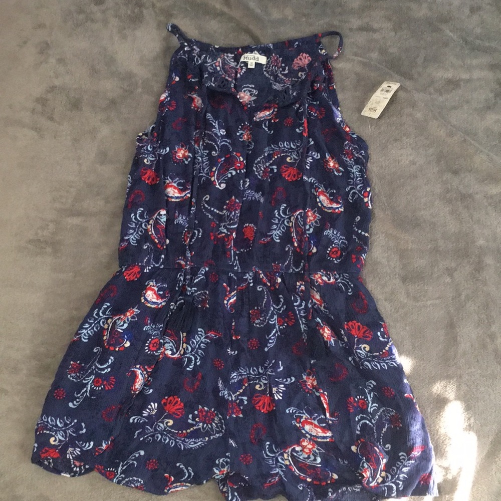 Blue and red spaghetti strap romper